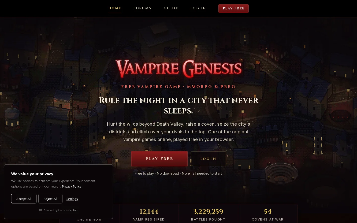 Vampire Genesis Homepage screenshot