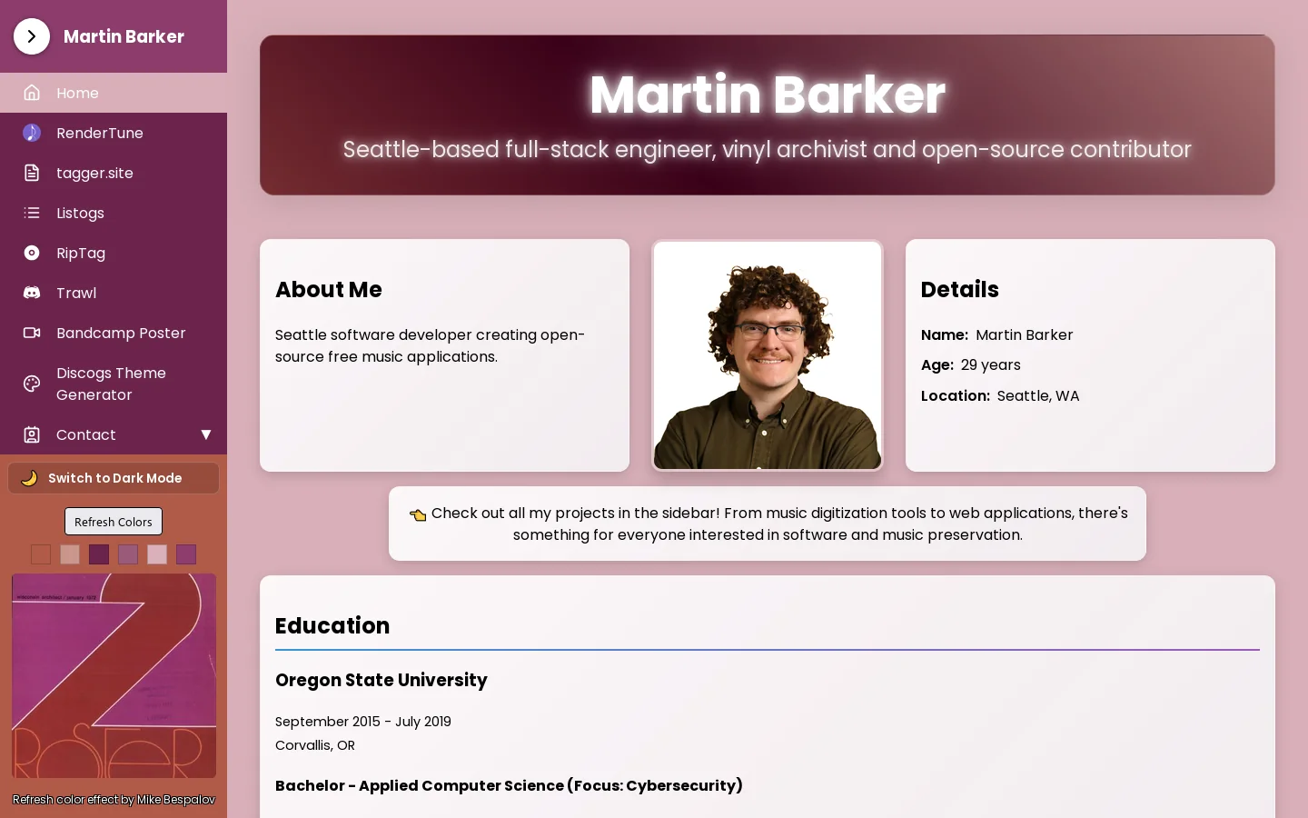 Martin Barker Homepage screenshot