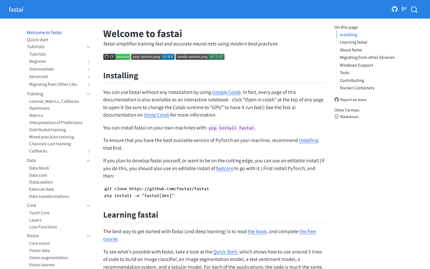 Welcome to fastai – fastai Homepage screenshot