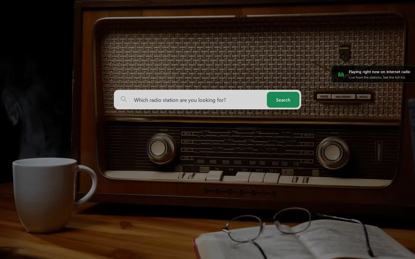 Radio stream URL search engine Homepage screenshot