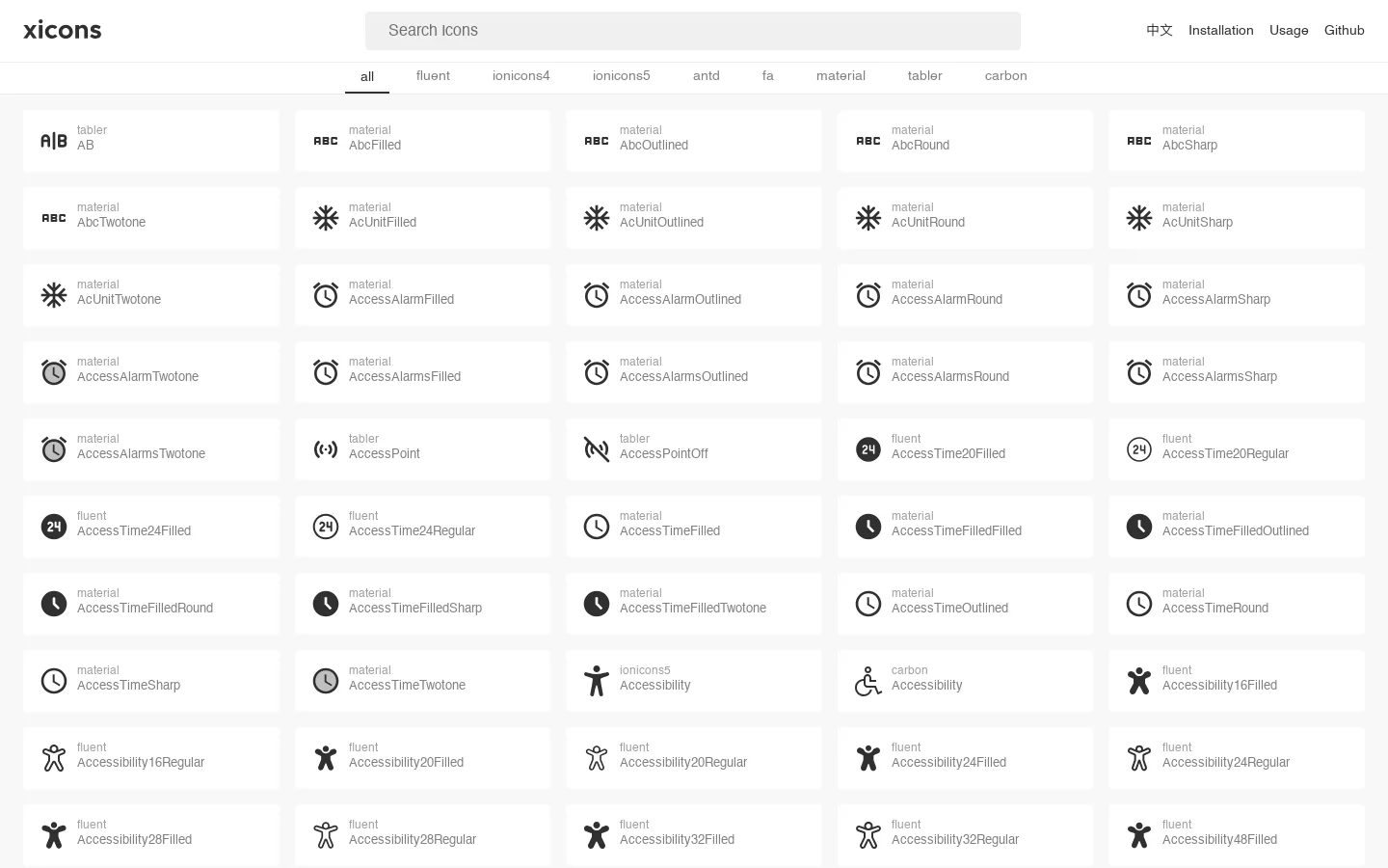 xicons Homepage screenshot