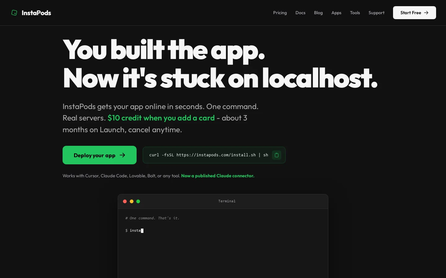 InstaPods Homepage screenshot