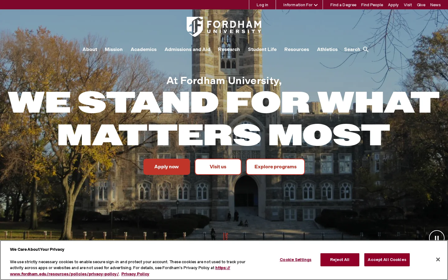 Fordham University Homepage screenshot