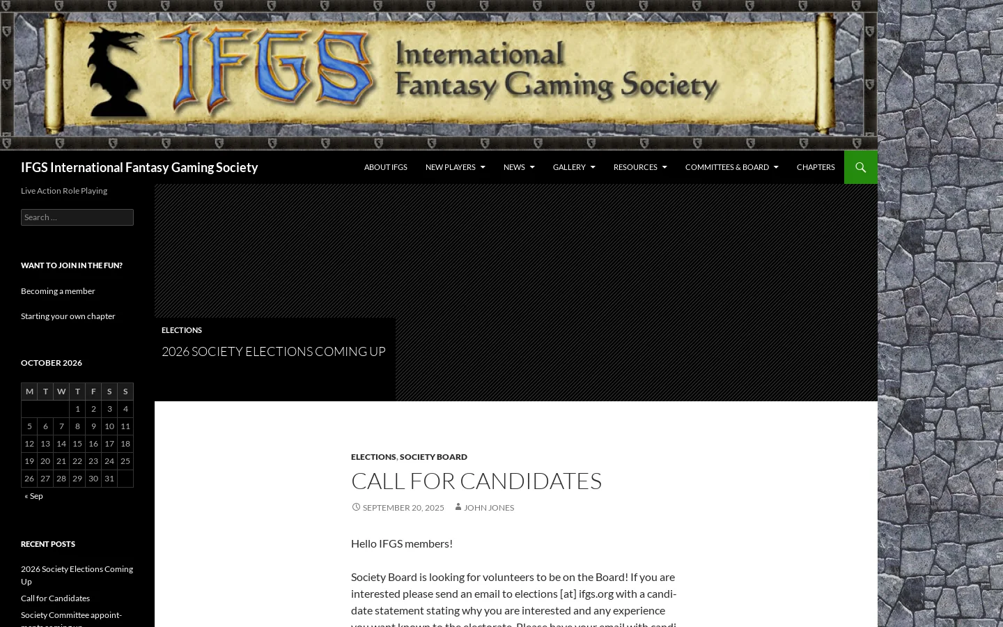 IFGS International Fantasy Gaming Society Homepage screenshot