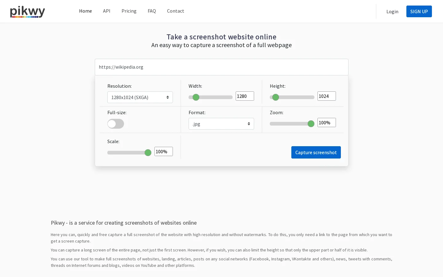 Capture a website screenshot online Homepage screenshot