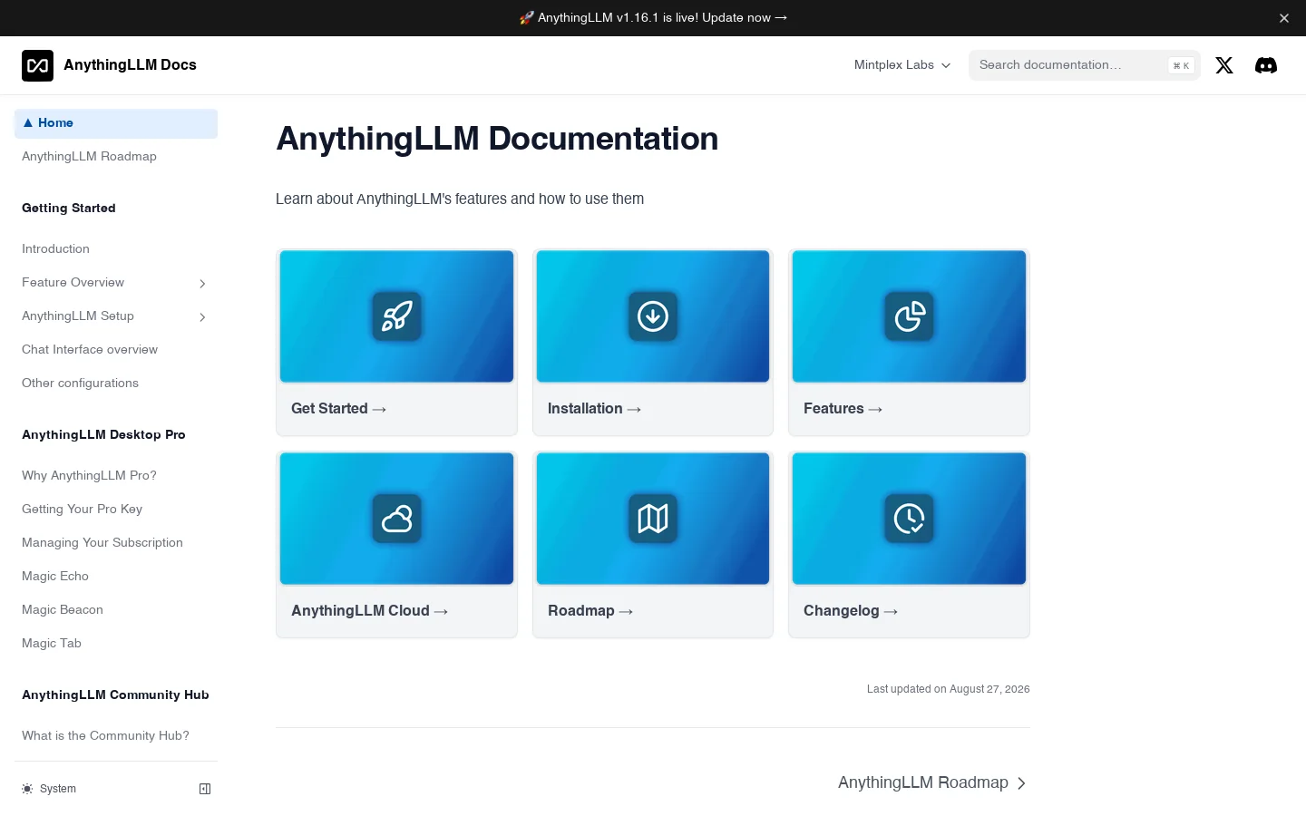Home ~ AnythingLLM Homepage screenshot