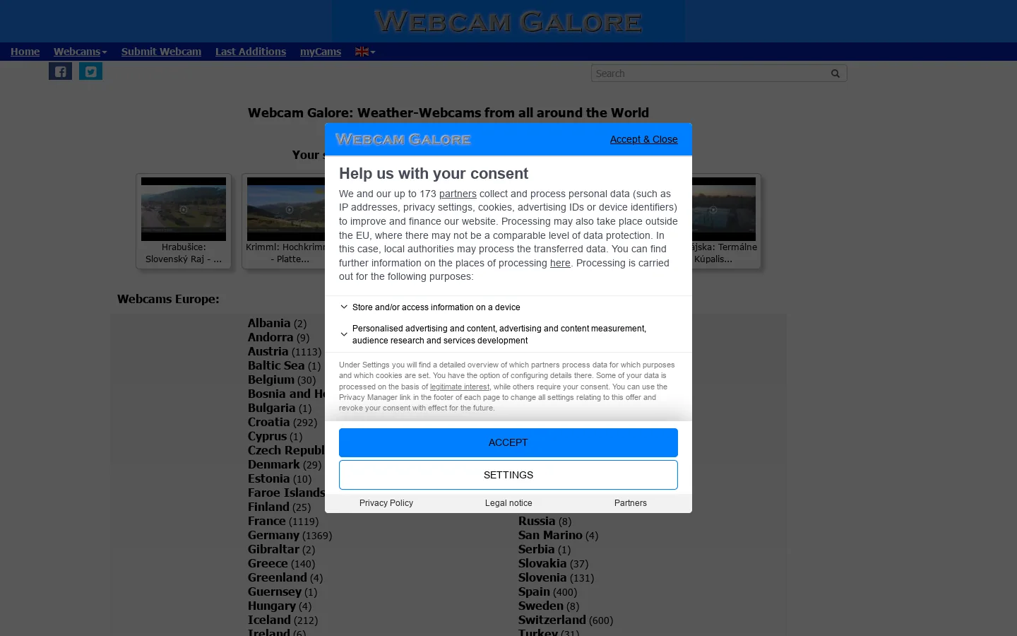 Webcam Galore Homepage screenshot
