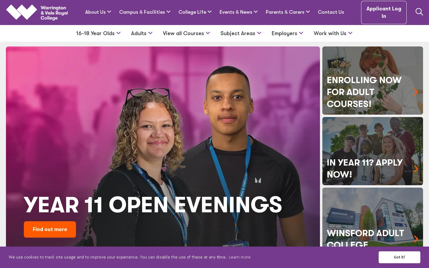 Welcome - Study with us! | Warrington & Vale Royal College Homepage screenshot
