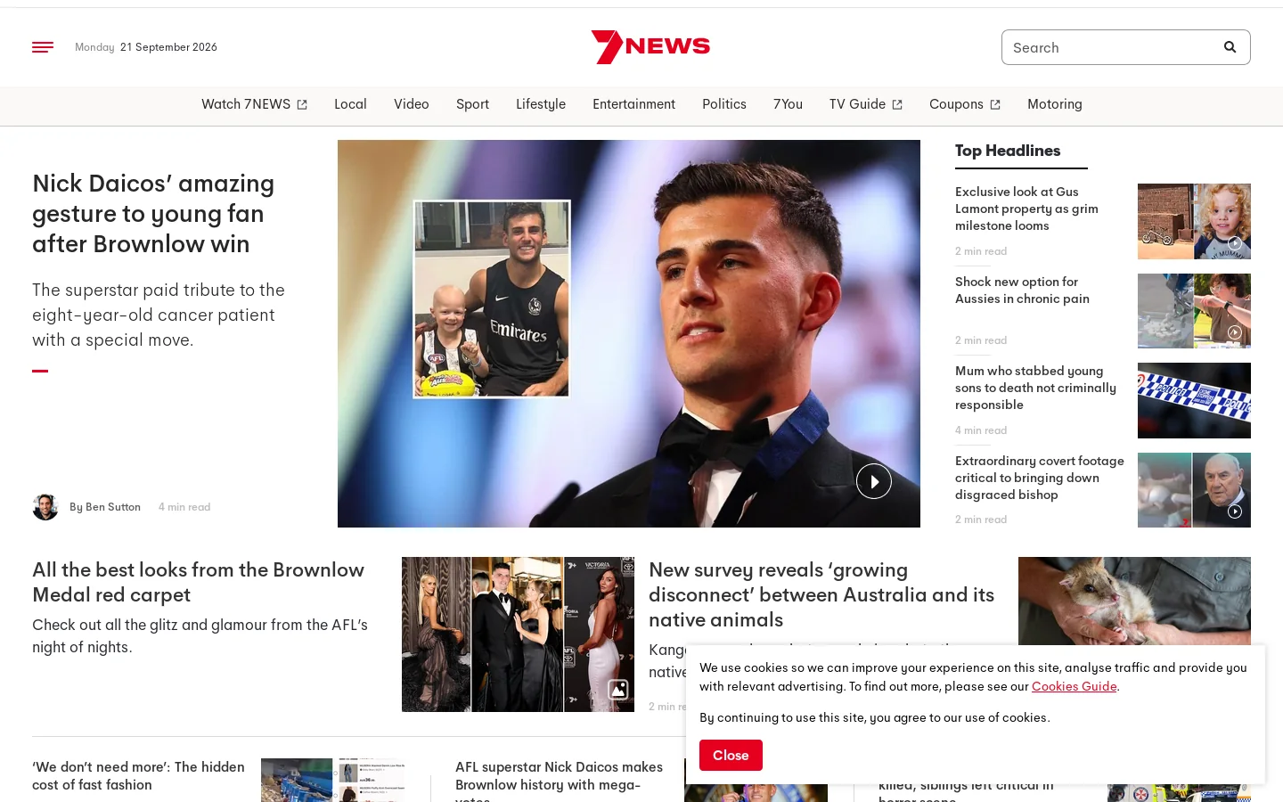 7NEWS Australia Homepage screenshot