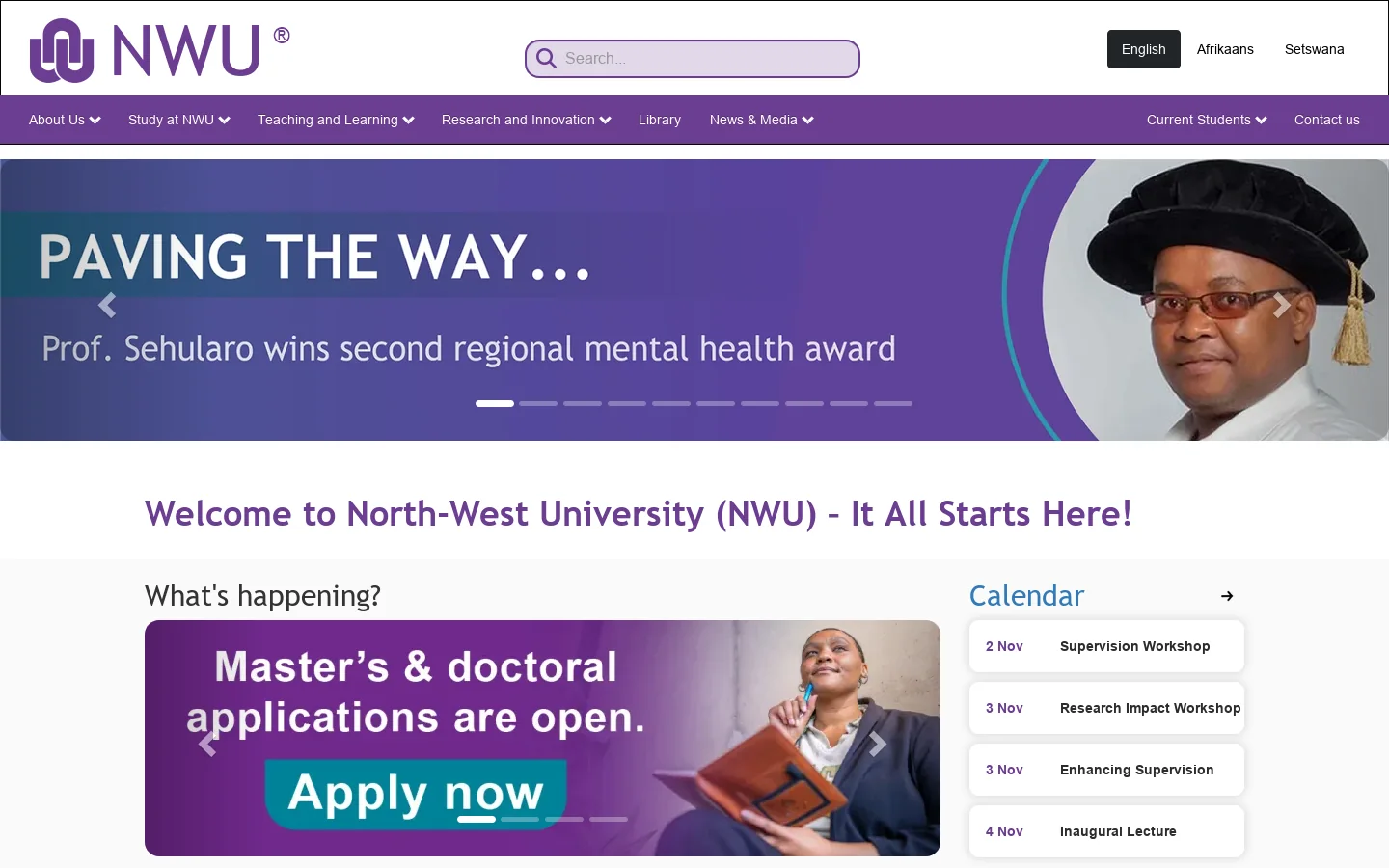 NWU Homepage screenshot