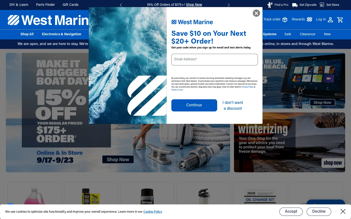 West Marine Homepage screenshot
