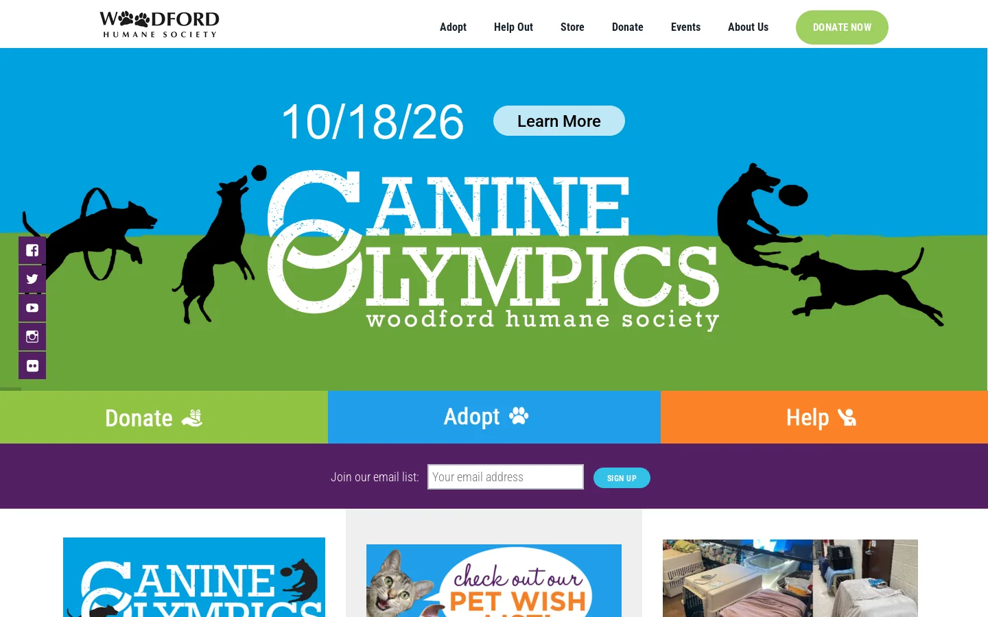 Woodford Humane Society Homepage screenshot