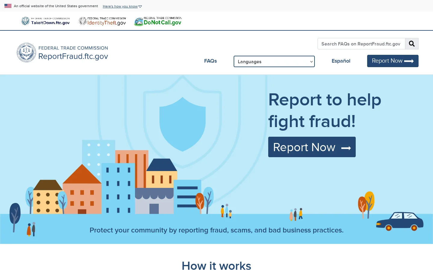ReportFraud.ftc.gov Homepage screenshot