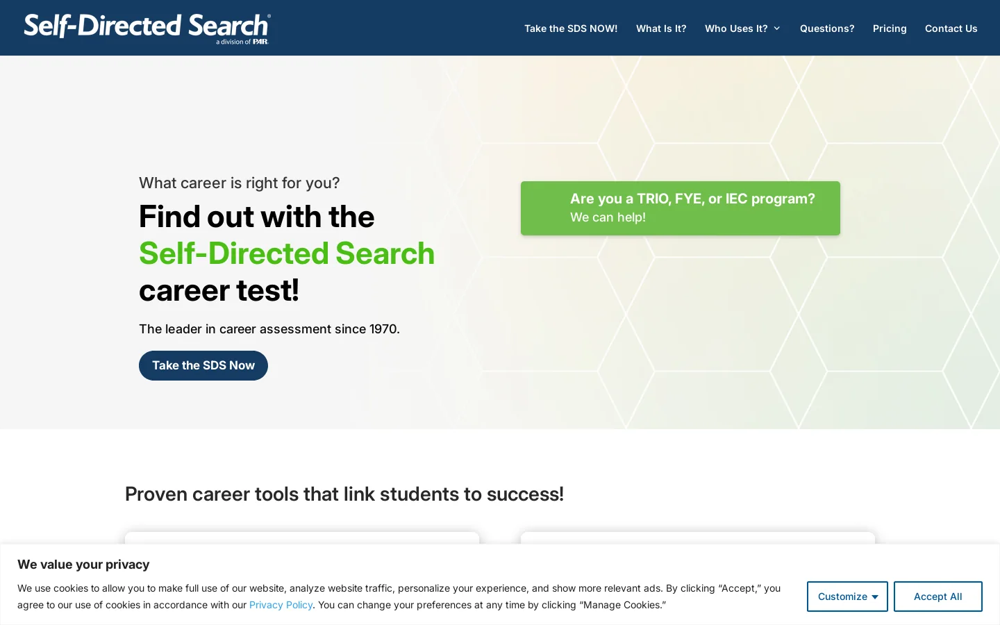 Self-Directed Search Homepage screenshot