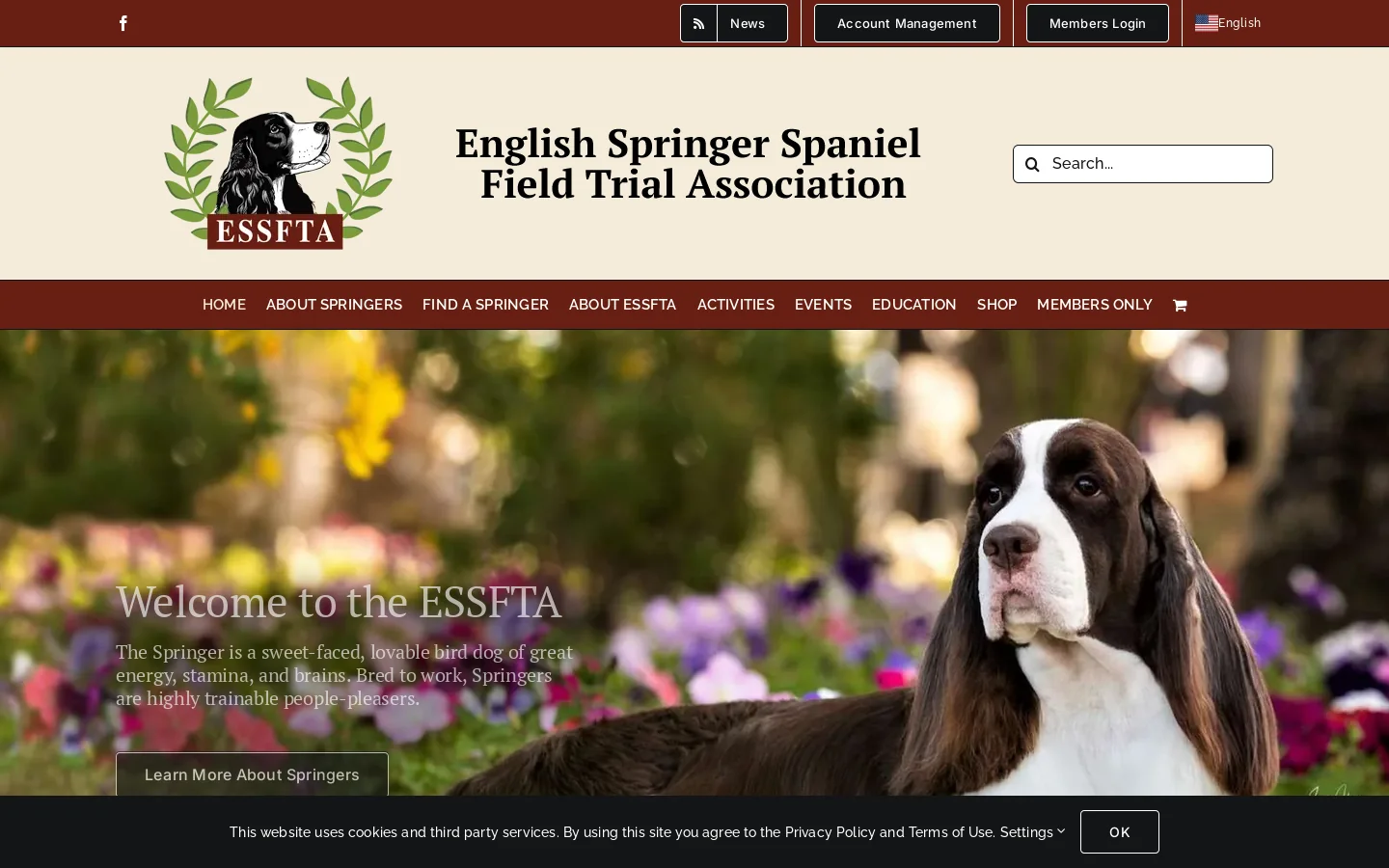 English Springer Spaniel Field Trial Association Homepage screenshot
