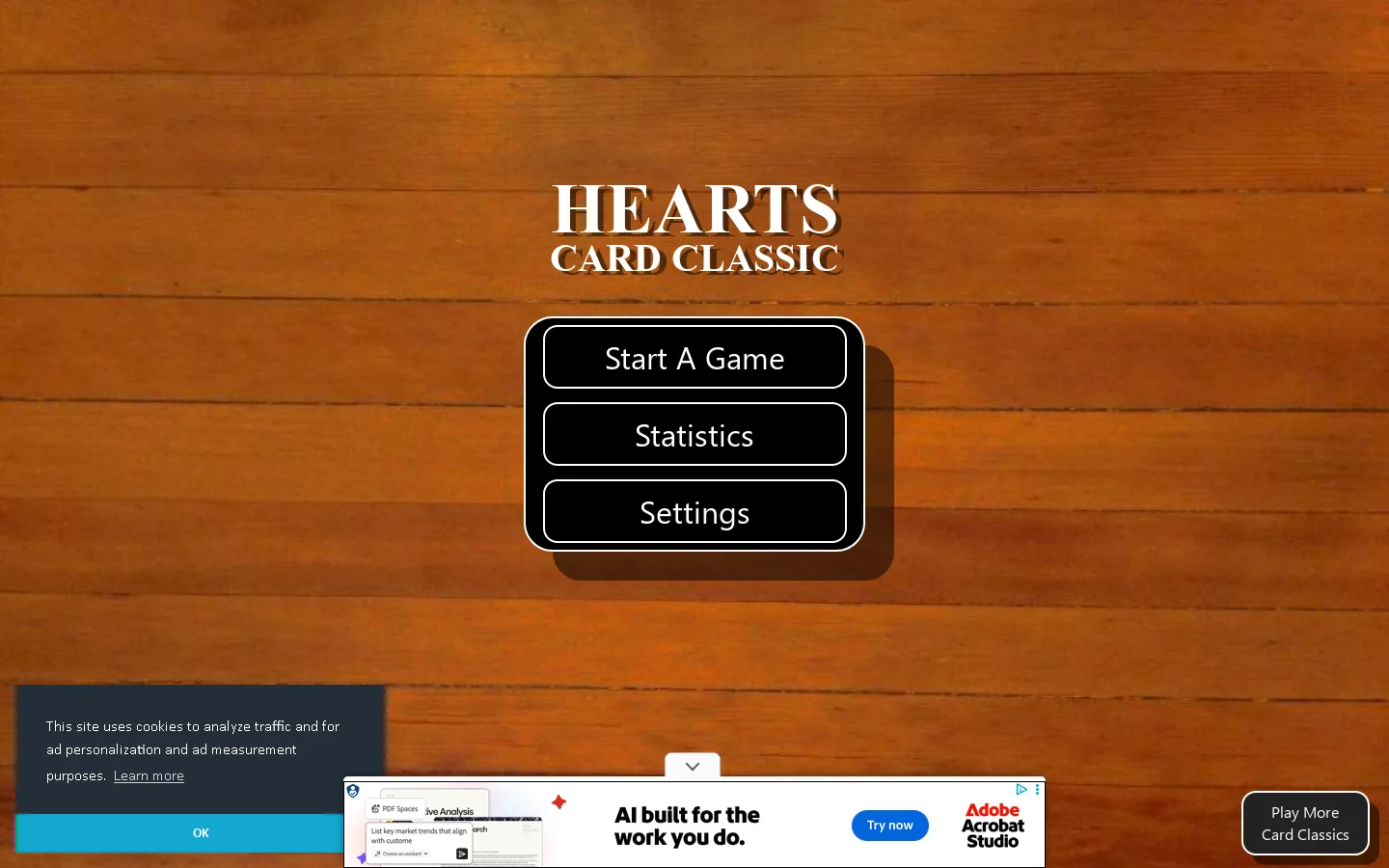 Hearts Card Classic Homepage screenshot