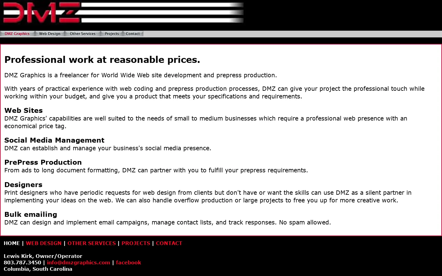 DMZ Graphics Homepage screenshot