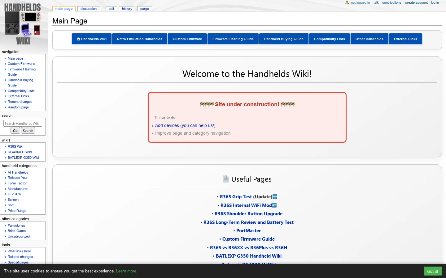 Handhelds Wiki Homepage screenshot