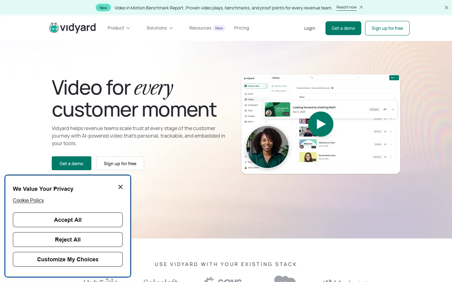 Vidyard Homepage screenshot