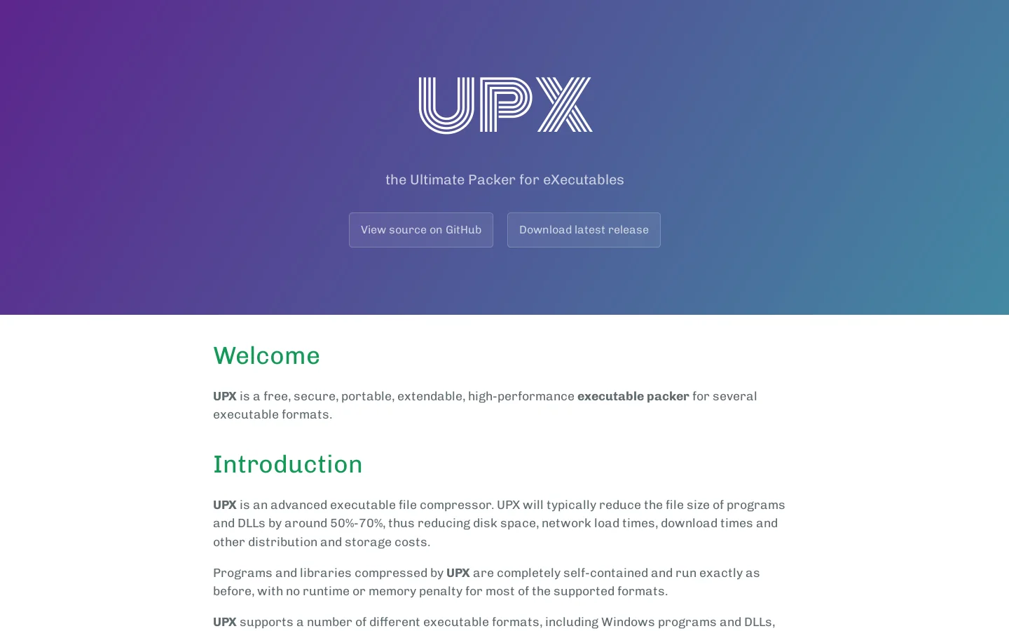 UPX Homepage screenshot