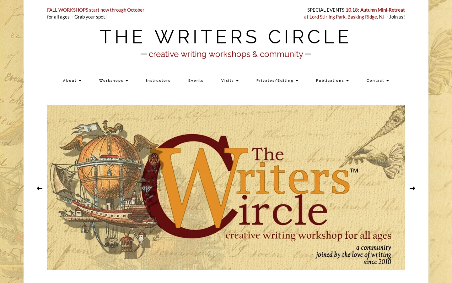 The Writers Circle Creative Writing Workshops Homepage screenshot