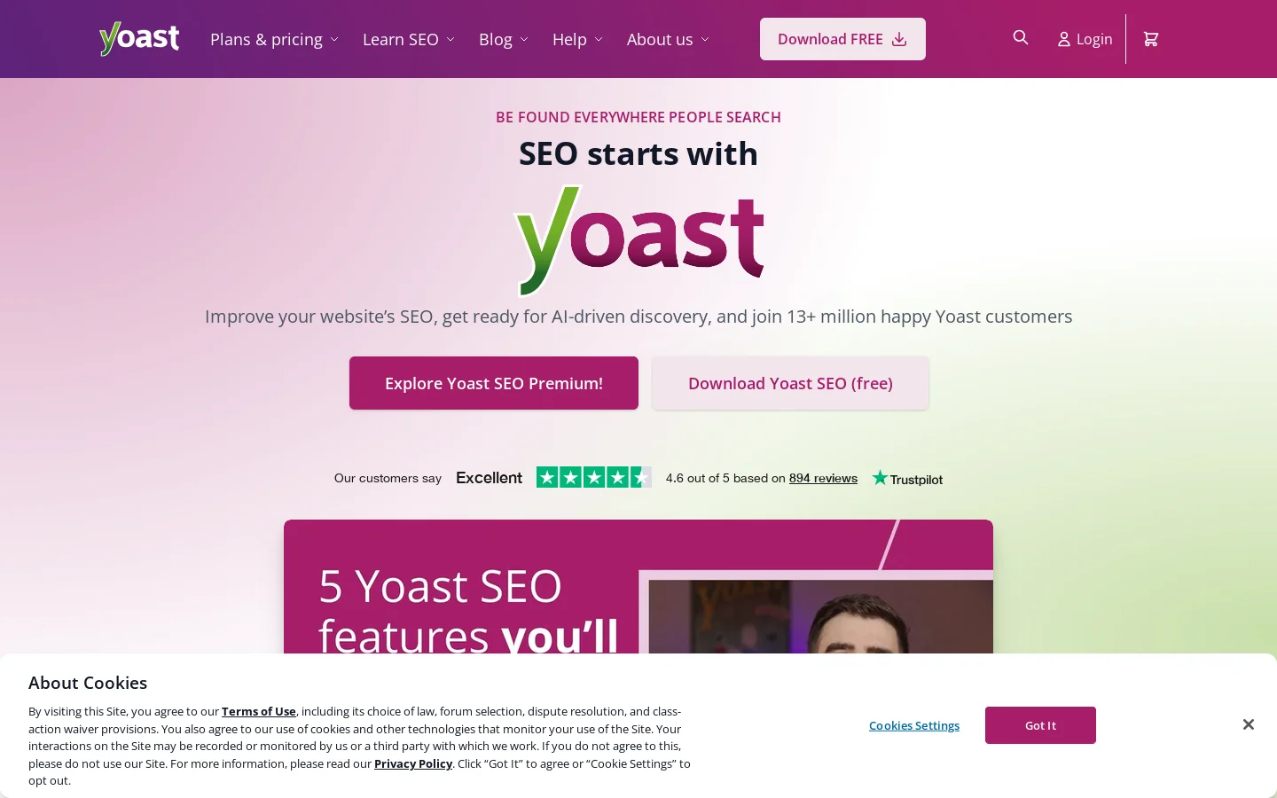 SEO for everyone • Yoast Homepage screenshot