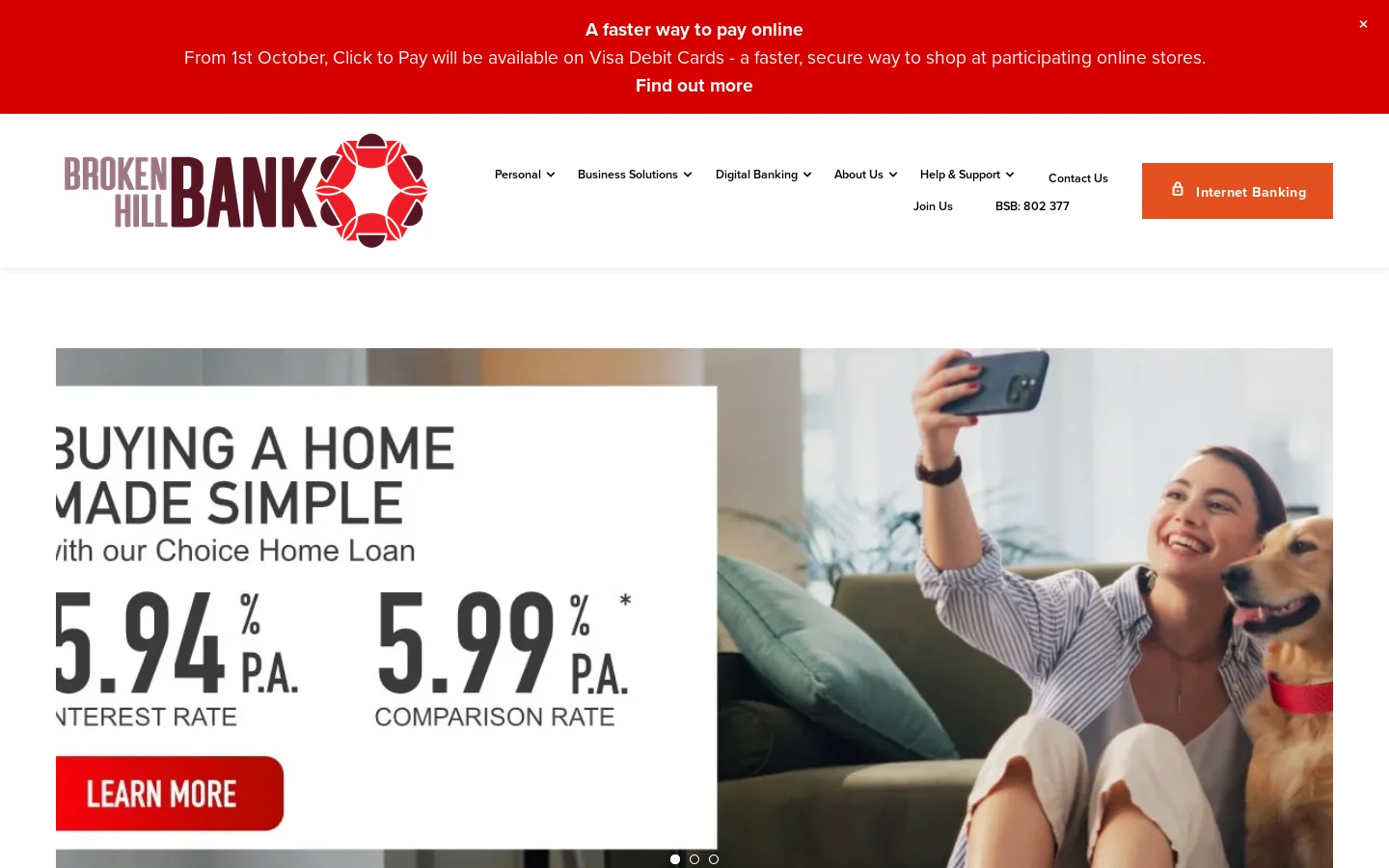 Broken Hill Bank Homepage screenshot