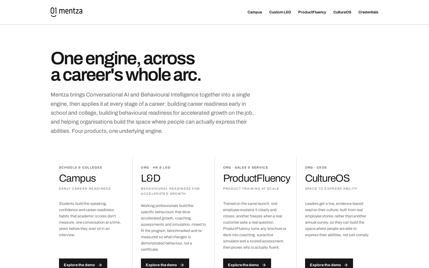 Mentza Homepage screenshot