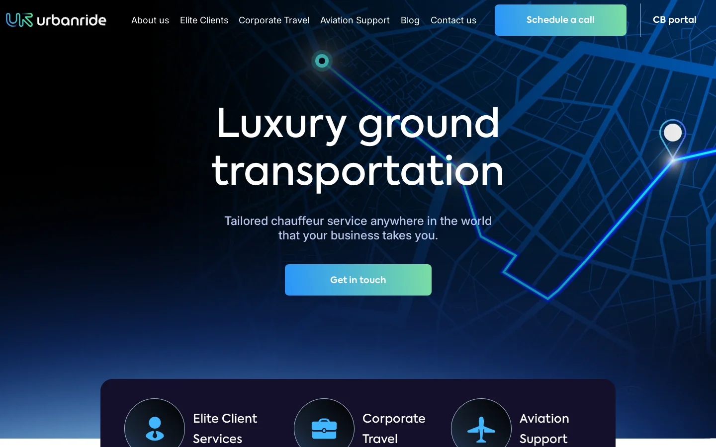 Urbanride luxury ground transportation Homepage screenshot