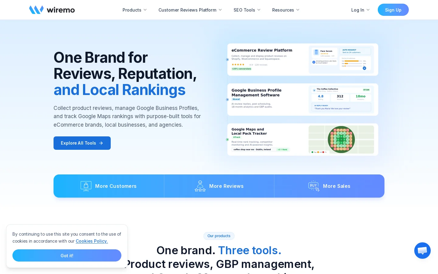 Review Management and Local SEO Tools for Businesses and Agencies Homepage screenshot