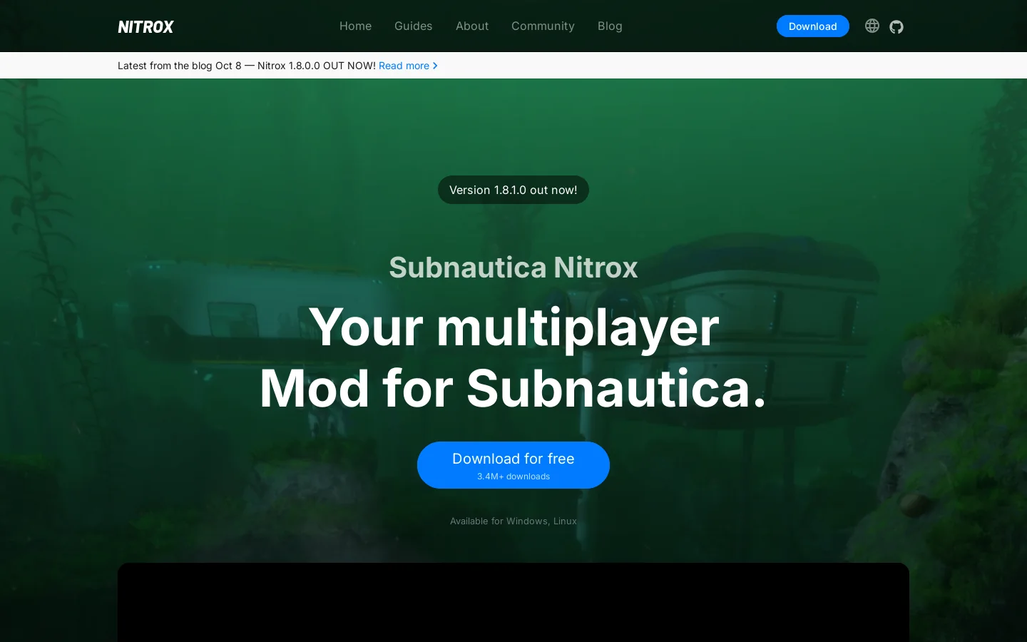 Nitrox for Subnautica Homepage screenshot