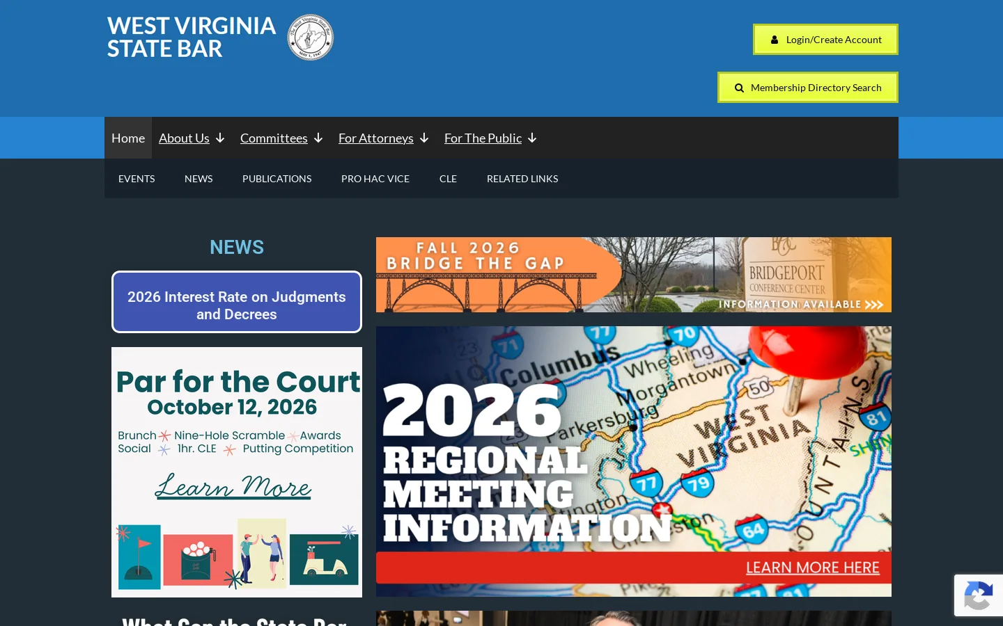 West Virginia State Bar Homepage screenshot