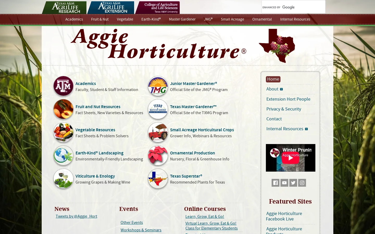 Aggie Horticulture Aggie Horticulture Homepage screenshot