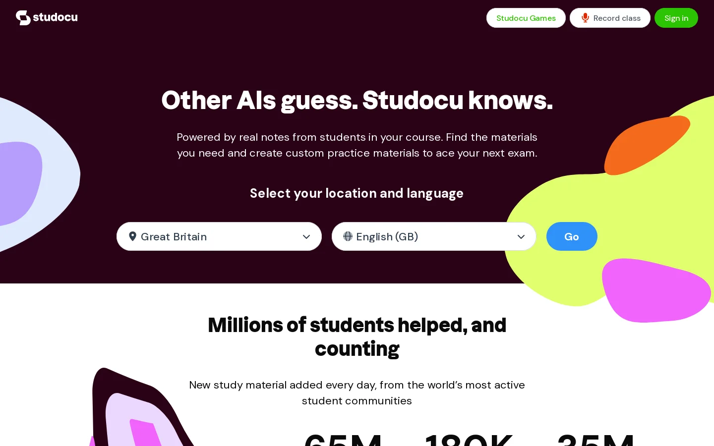 Studocu Global Homepage screenshot