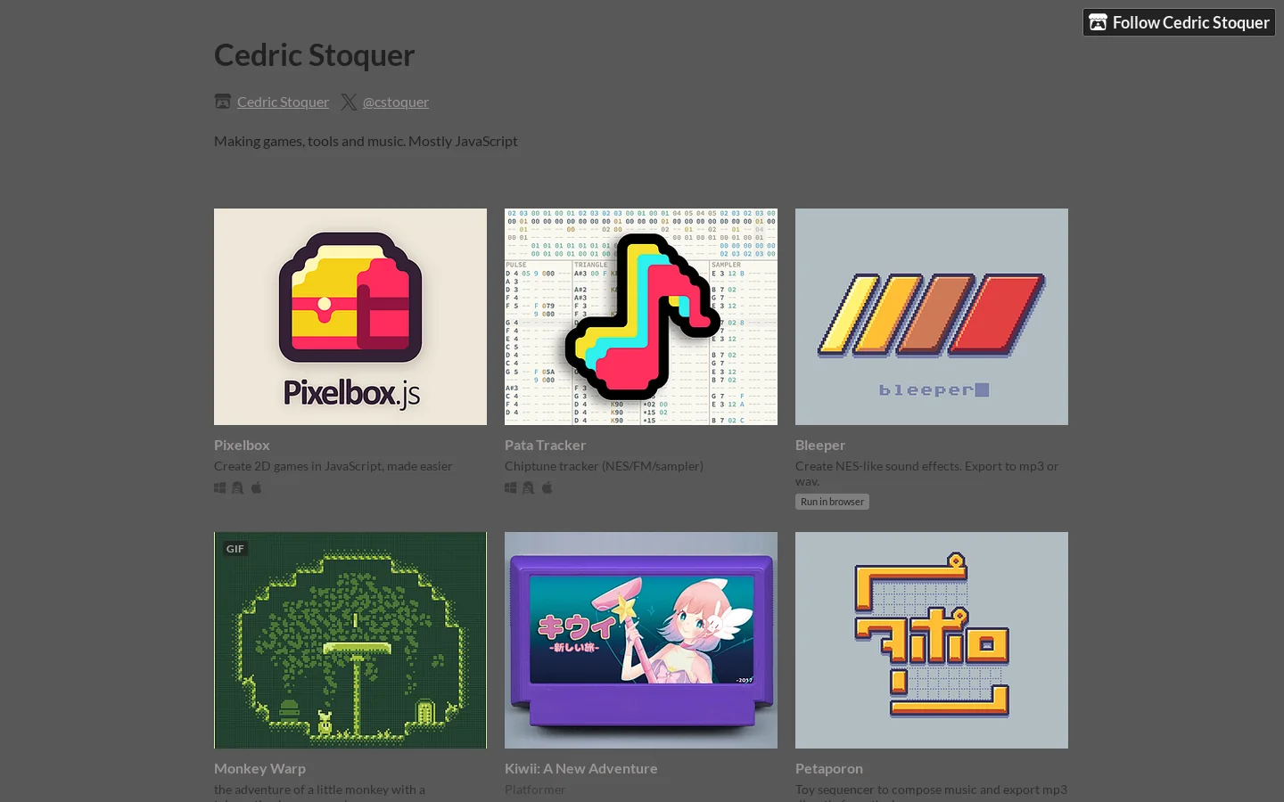 Cedric Stoquer - itch.io Homepage screenshot
