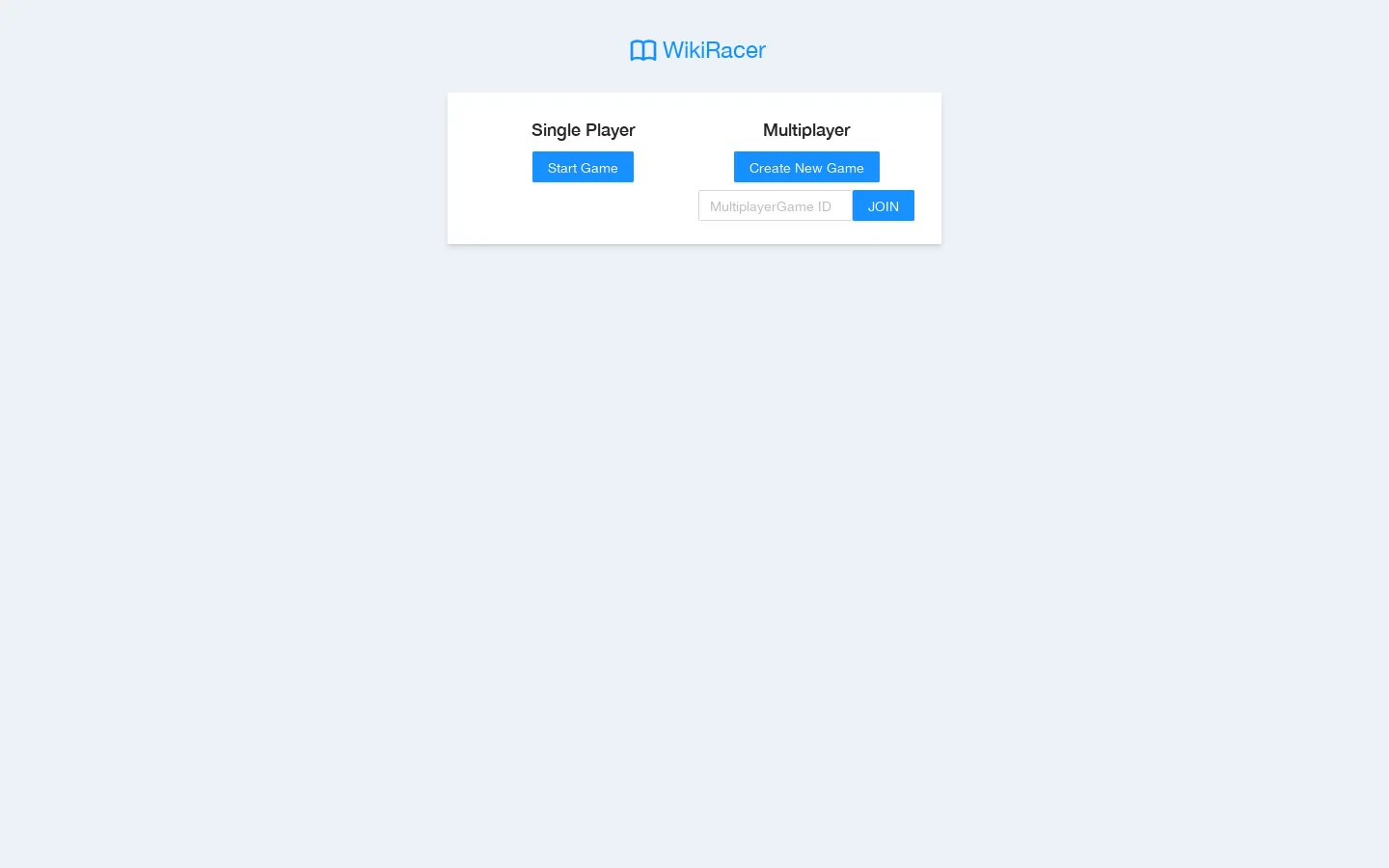 WikiRacer Homepage screenshot