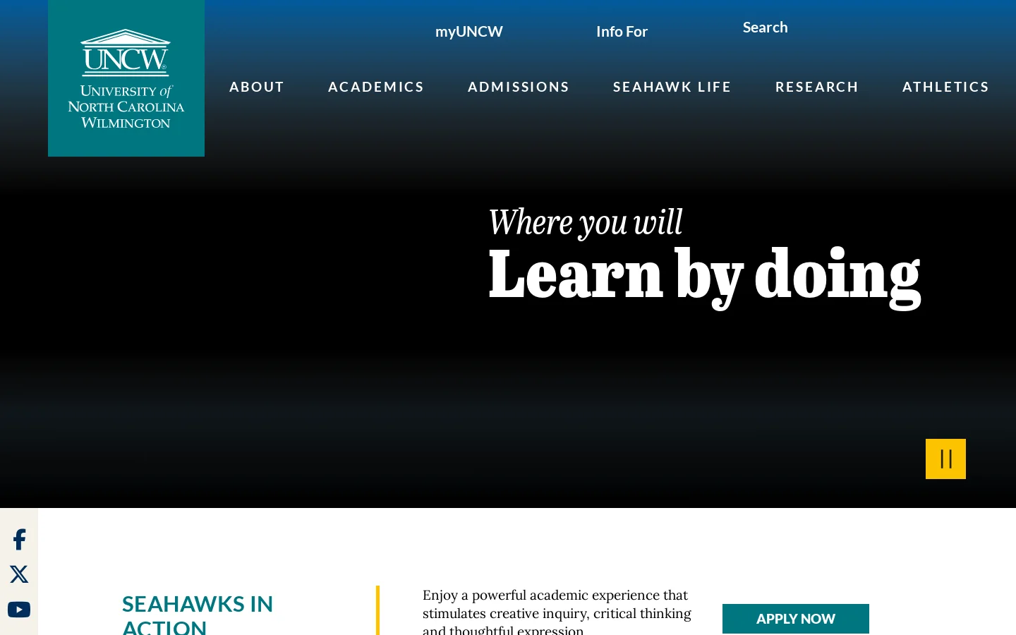 UNCW Homepage screenshot