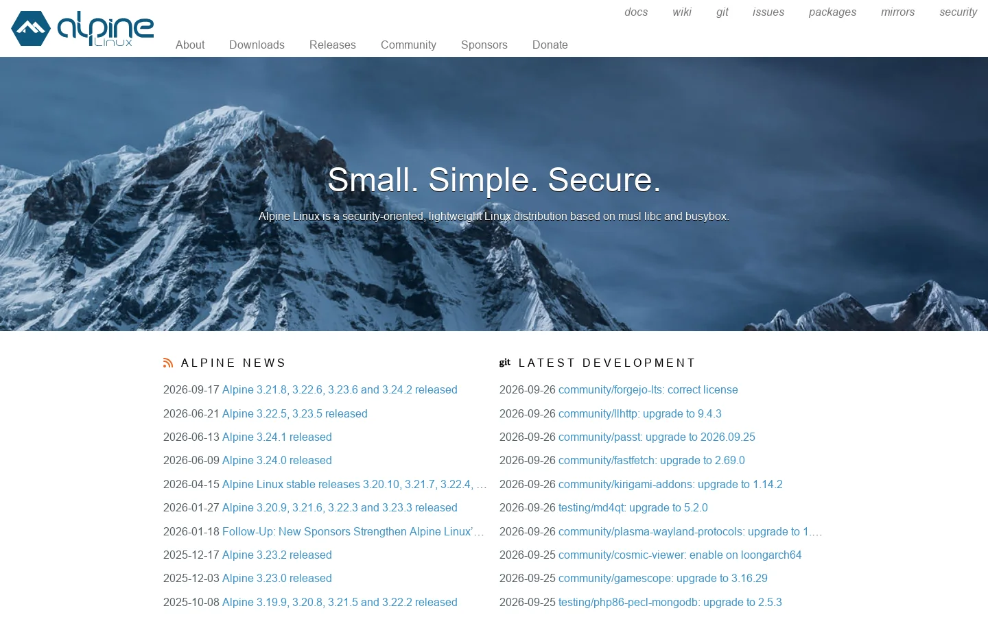 Alpine Linux Homepage screenshot