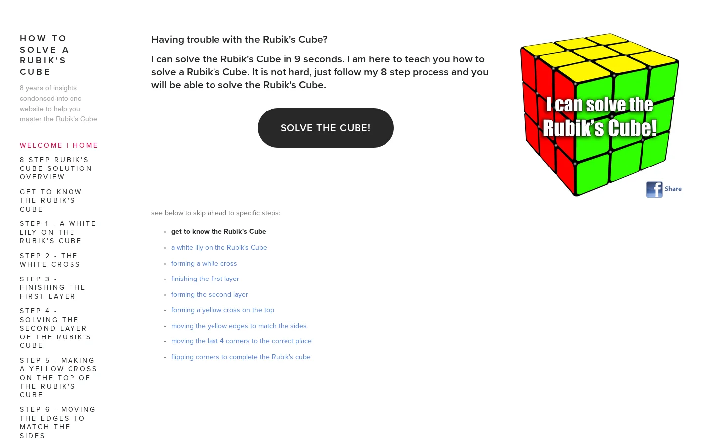 How to solve a Rubik's Cube Homepage screenshot
