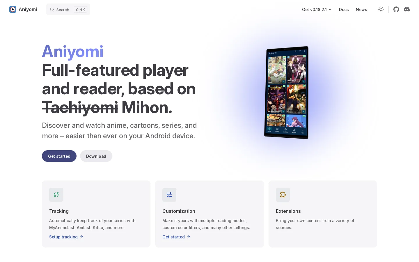 Aniyomi Homepage screenshot