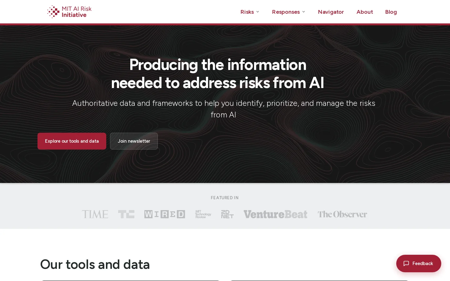 MIT AI Risk Initiative Homepage screenshot