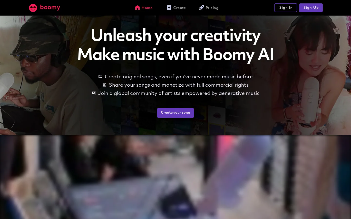 Boomy Homepage screenshot