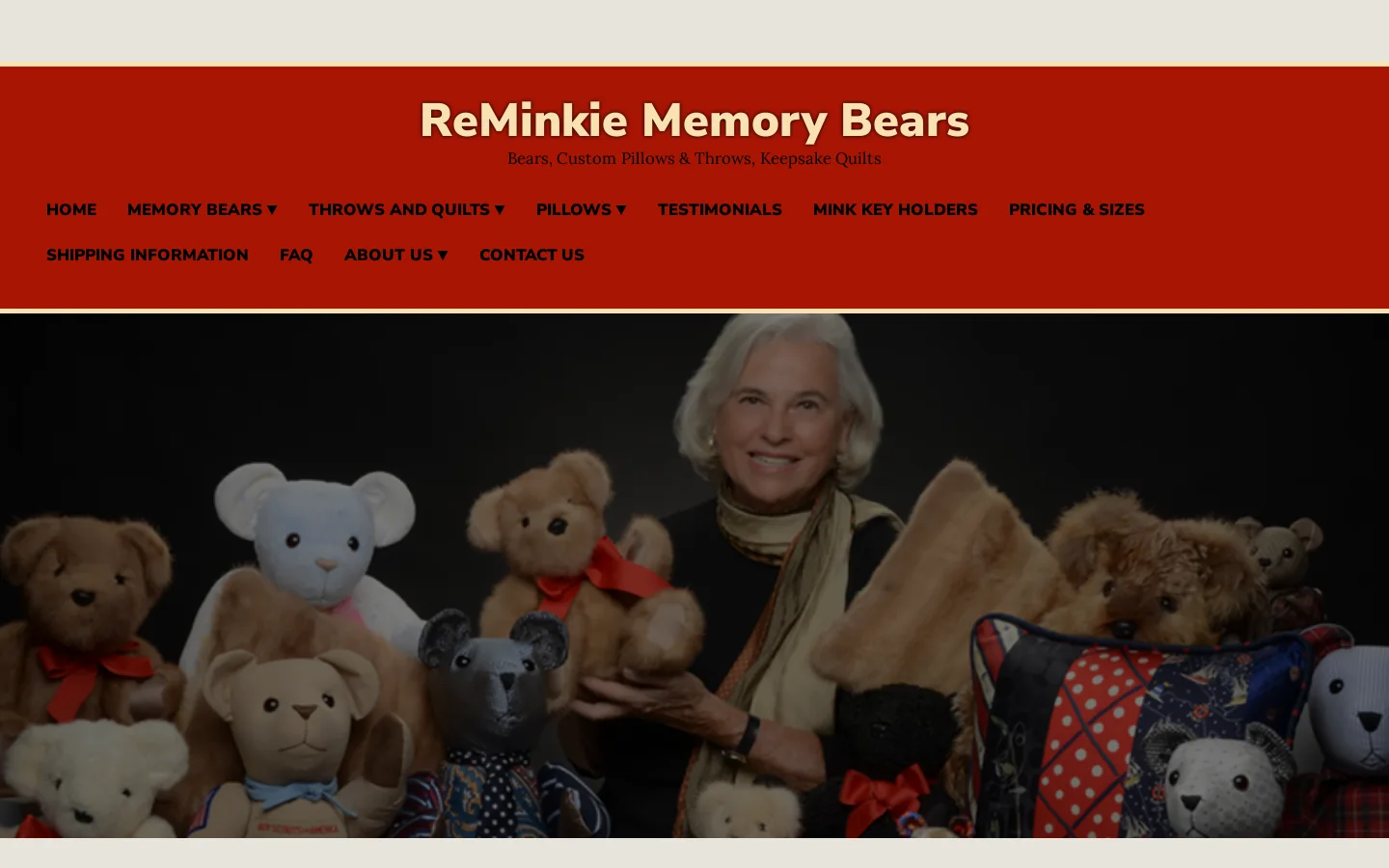 ReMinkie Memory Bears – Bears, Custom Pillows & Throws, Keepsake Quilts Homepage screenshot