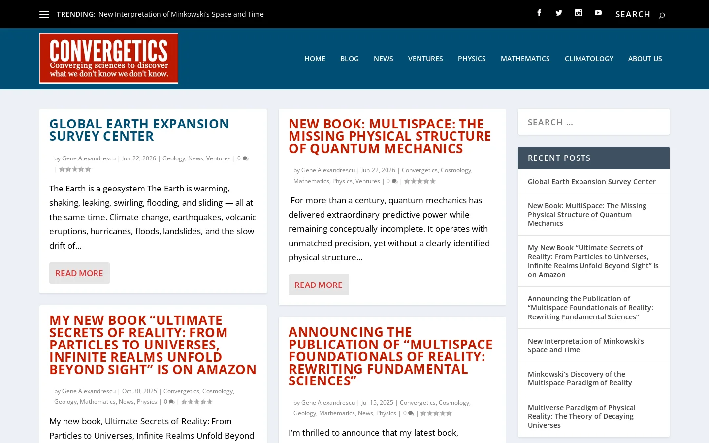 Convergetics Science Center Homepage screenshot