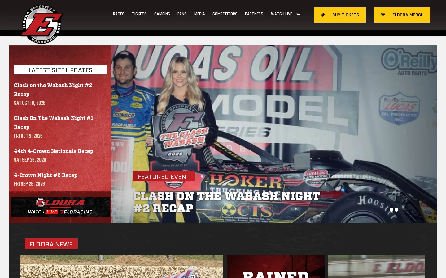 Eldora Speedway Homepage screenshot