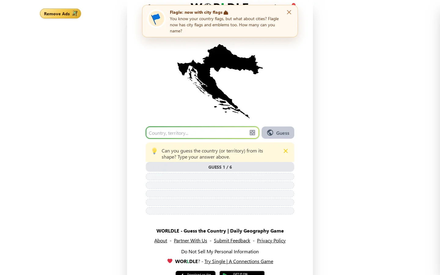 Worldle Homepage screenshot