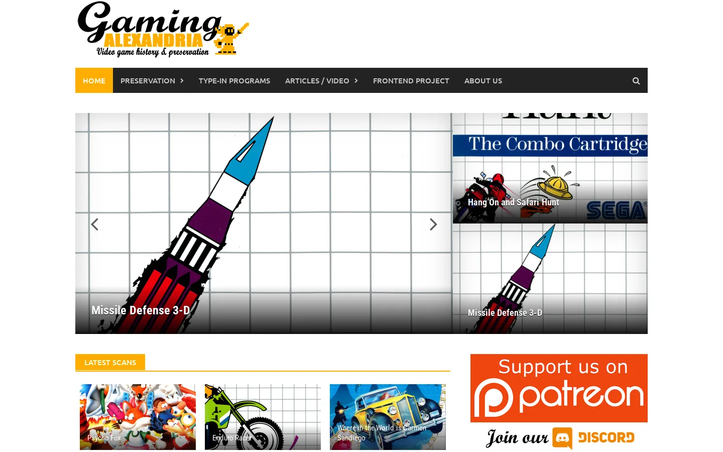 Gaming Alexandria Homepage screenshot