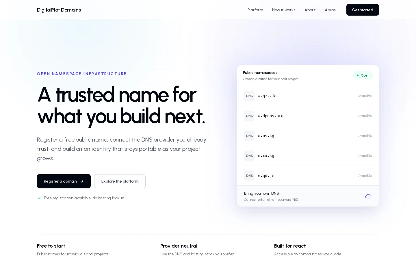 DigitalPlat Domains Homepage screenshot