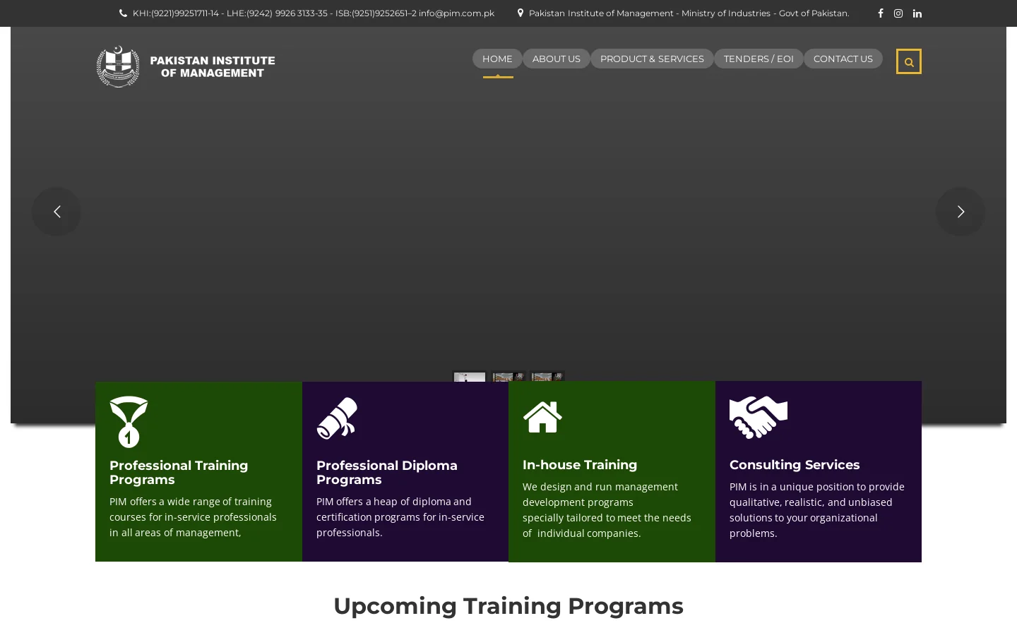 Pakistan Institute of Management – Progress Through Better Management Homepage screenshot