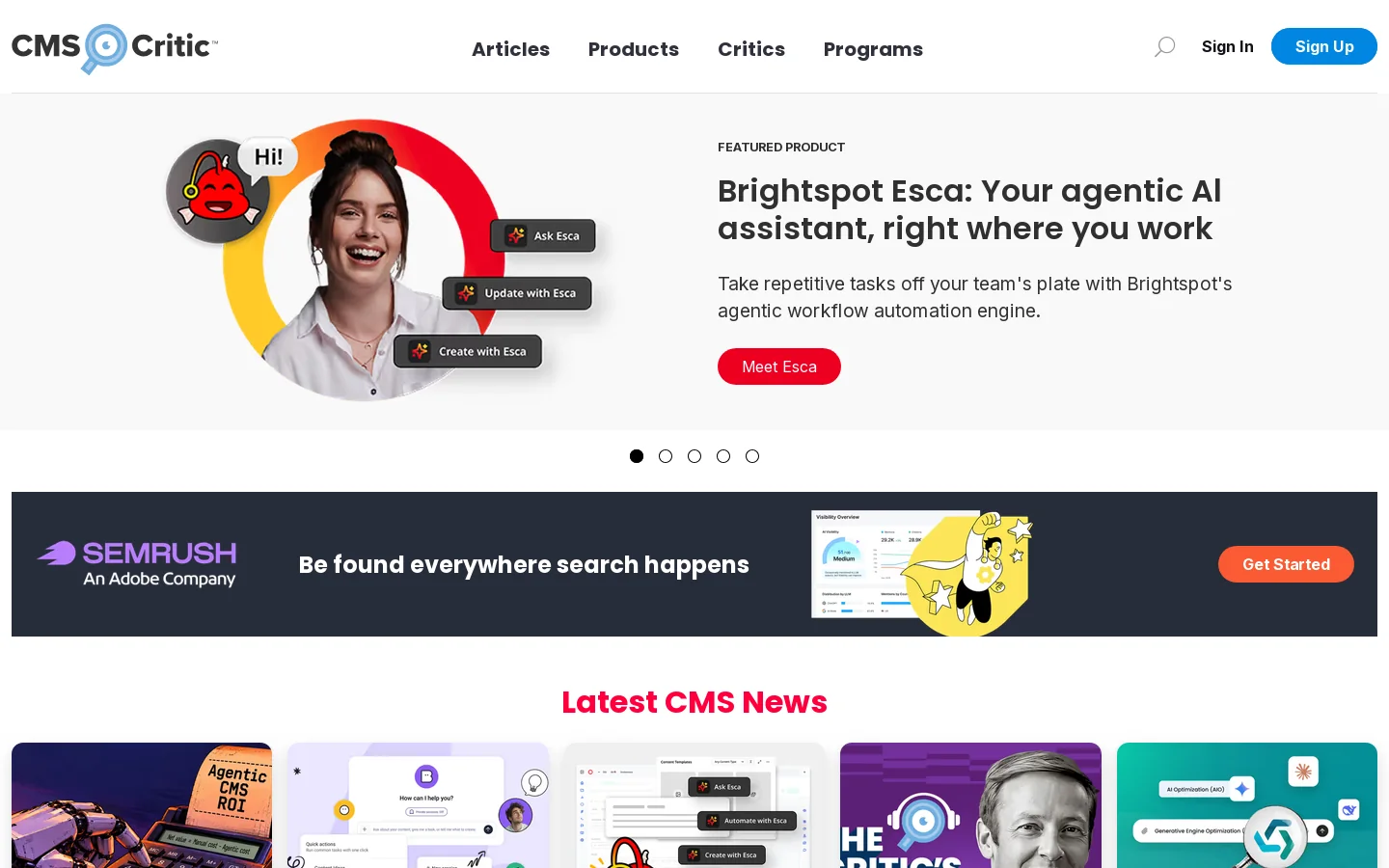 CMS Critic Homepage screenshot